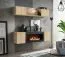 Wohnwand | Farbe: Eiche Hickory Jackson | Maße: 160 x 40 x 150 cm | 1 Hängevitrine | 1 TV-Unterschrank mit Bio-Ethanol Kamin | inkl. LED-Beleuchtung