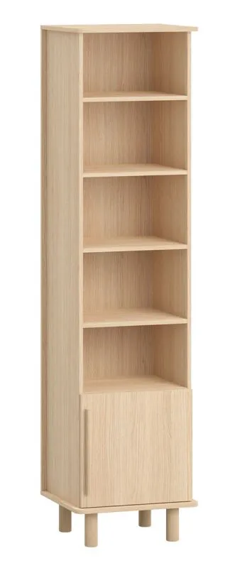 Bücherregal mit einer Tür Aegir 07, sieben Fächer, Soft-Close System, Maße: 199 x 50,5 x 42 cm, Türanschlag beidseitig montierbar, natürlichem Eichenfurnier