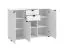 Helles Sideboard mit zwei Schubladen Pecini 04, Farbe: Weiß, drei Türen, acht Fächer, Griffe & Beine: Schwarz, ABS-Kanten, Maße: 95 x 135 x 40 cm