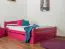 Einzelbett / Funktionsbett "Easy Premium Line" K4, inkl. 2 Schubladen und 1 Abdeckblende, 140 x 200 cm Buche Vollholz massiv rosa lackiert