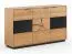 Kommode Rania 20 in Eiche / Schwarz, 84 x 154 x 39 cm, Massivholz, Front-Mitte aus Stirnholz und Glas, Soft-Close, 3 Türen, 4 Fächer, 2 Böden, Soft Close
