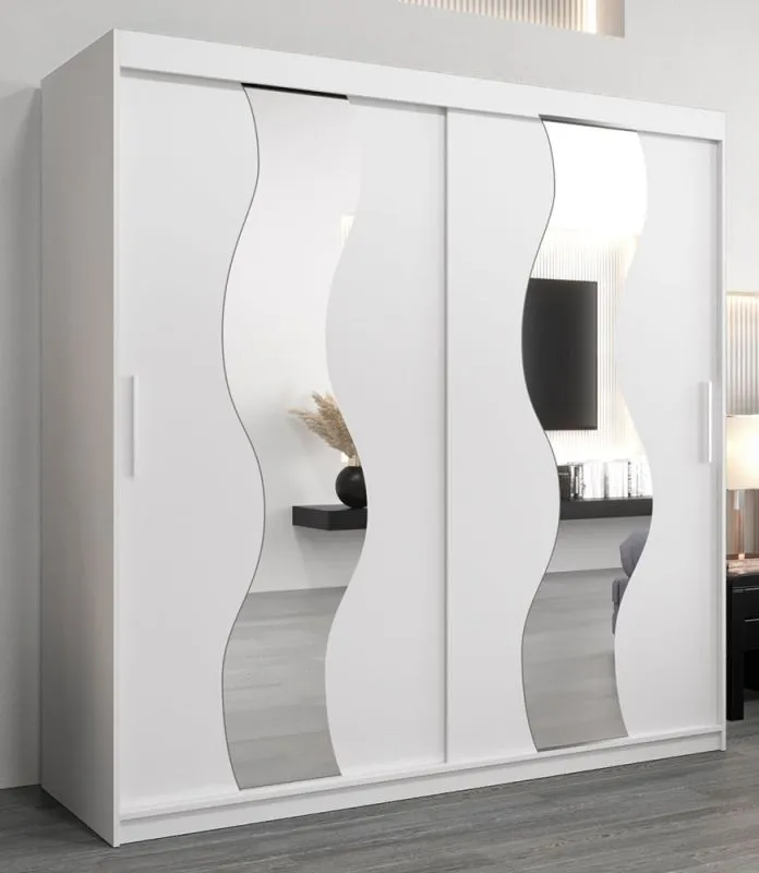 Schiebetürenschrank / Kleiderschrank Hacho 05 mit Spiegel, Farbe: Weiß matt - Abmessungen: 200 x 200 x 62 cm ( H x B x T)