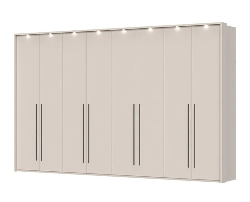 Kleiderschrank mit acht Türen inkl. LED-Rahmen Neiafu 84, Farbe: Kaschmir, Maße: 226 x 322 x 60 cm, vier Kleiderstangen, Soft-Close-Funktion