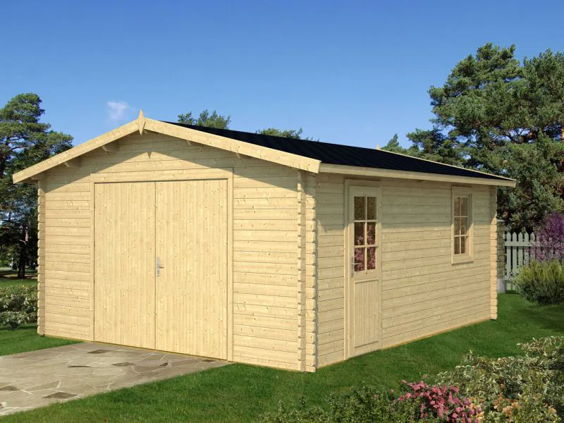 Holzgarage Latschur - 70 mm Blockbohlenhaus, Grundfläche: 24,7 m², Satteldach