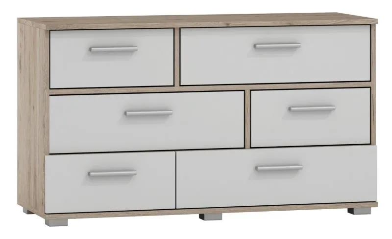 Kommode Kavieng 17, Farbe: Eiche / Weiß - Abmessungen: 64 x 110 x 40 cm (H x B x T)