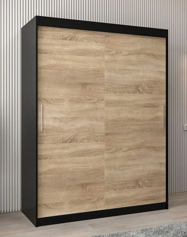 150 cm breiter Kleiderschrank mit 5 Fächern und 2 Türen | Farbe: Schwarz Abbildung