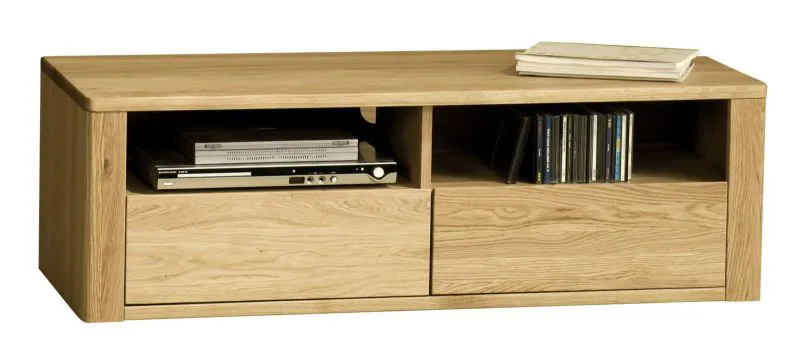 TV-Unterschrank Jussara 06, Farbe: Natur, Eiche teilmassiv – 40 x 124 x 50 cm (H x B x T)