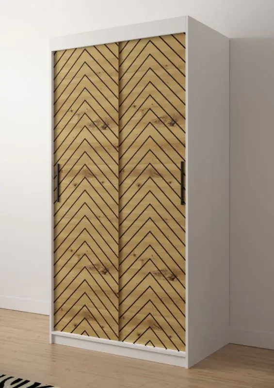 Außergewöhnlicher Kleiderschrank Mulhacen 39, Farbe: Weiß matt / Eiche Artisan / Schwarz matt - Abmessungen: 200 x 100 x 62 cm (H x B x T), mit fünf Fächern