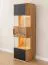 Hängevitrine Rania 16 in Eiche / Schwarz, Massivholz, 142 x 43 x 33 cm, Front aus Stirnholz und Glas, 1 Tür, 4 Böden, 5 Fächer, inkl. LED-Beleuchtung