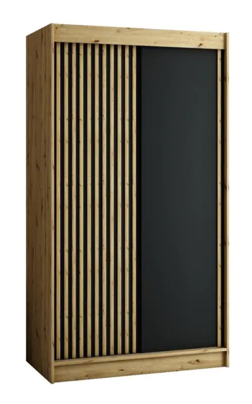Schiebetürenschrank / Kleiderschrank Borgis 02A, Farbe: Eiche Artisan / Schwarz matt - Abmessungen: 200 x 120 x 62 cm (H x B x T)