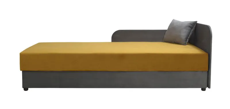 Gästebett / Tagesbett Lobatos 66, Sofa-Bett, Farbe: Grau / Gelb, Kopfteil rechts, inkl. Kissen, aufklappbarer Stauraum, Liegefläche: 80 x 195 cm, Bonellfederkernung