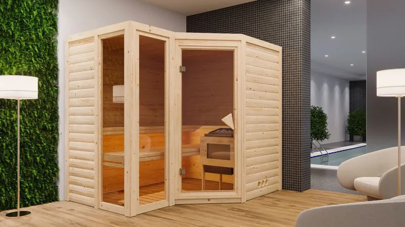 Massivholzsauna Elisa 01, 40 mm Wandstärke - 236 x 184 x 206 cm (B x T x H)
