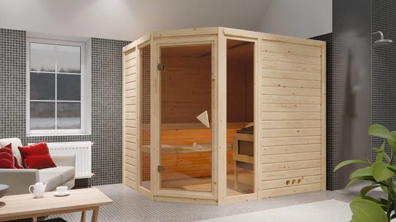 Massivholzsauna Nicole 01, 40 mm Wandstärke - 236 x 184 x 209 cm (B x T x H)
