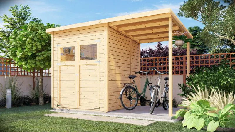 Holz-Gerätehaus / Gartenhaus 1,8 x 3,24 Meter (inkl. Dach) | aus vorgefertigten Elementen| unbehandelt | mit Pultdach Abbildung