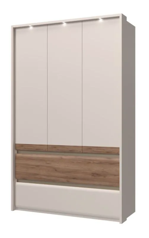 Kleiderschrank mit 3 Türen Papauta 03, Farbe: Kaschmir / Eiche dunkel - Abmessungen: 226 x 142 x 60 cm (H x B x T)