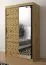 Edler Kleiderschrank mit Spiegel Dom 79, Farbe: Eiche Artisan / Schwarz matt - Abmessungen: 200 x 120 x 62 cm (H x B x T), mit fünf Fächern und zwei Kleiderstangen