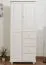 Kleiderschrank | 1 Drehtür | 4 Schubladen | mit Kleiderstange | 90 cm breit | Massivholz | Farbe: Weiß Abbildung