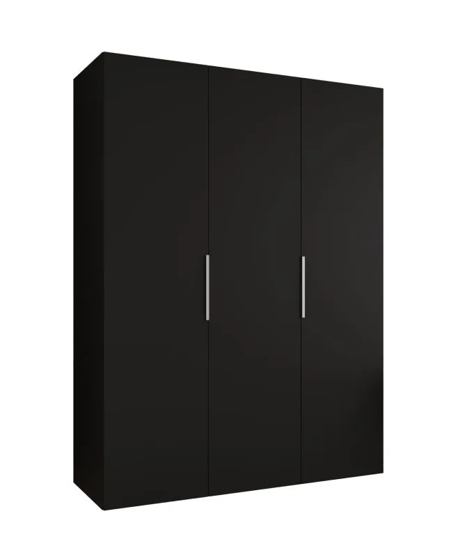 Kleiderschrank / Drehtürenschrank Korab 18, Farbe: Schwarz, zwei Kleiderstangen, 1,5 Meter breit, Griffe: Kaschmir, zwei Fächer, Soft-Close-Funktion