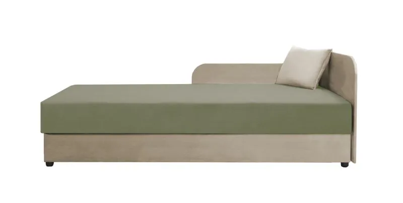 Gästebett / Tagesbett Lobatos 92, Kopfteil rechts, inkl. Kissen, Farbe: Beige / Grün, Bonellfederkernung, Liegefläche: 80 x 195 cm, aufklappbarer Stauraum, für Gästezimmer