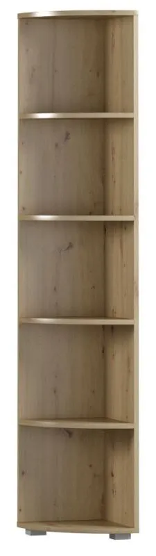 Stabiles Eckregal mit 5 Fächer Curug 12, Farbe: Eiche, Maße: 188 x 34 x 34 cm, geeignet für Wohnzimmer, Büro, Jugendzimmer