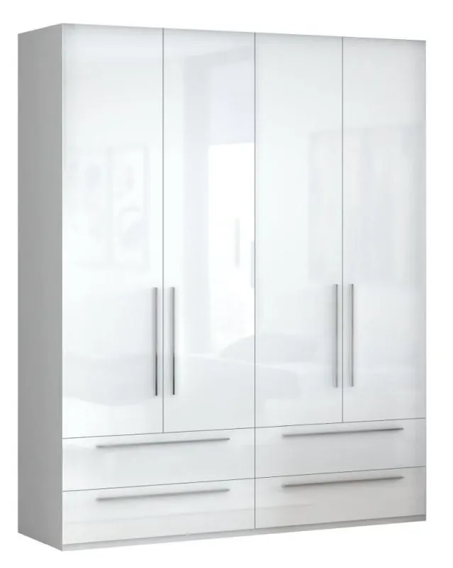 182 cm breiter Kleiderschrank mit 4 Türen, 2 Fächern und 4 Schubladen | Farbe: Weiß | Tiefe: 56 cm Abbildung