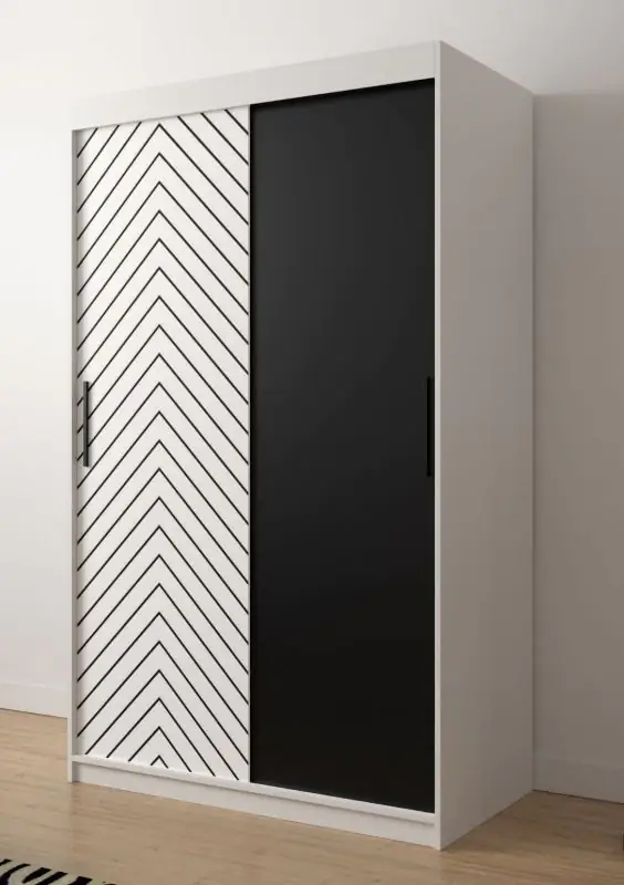 Außergewöhnlicher Kleiderschrank mit genügend Stauraum Mulhacen 10, Farbe: Weiß matt / Schwarz matt - Abmessungen: 200 x 120 x 62 cm (H x B x T)