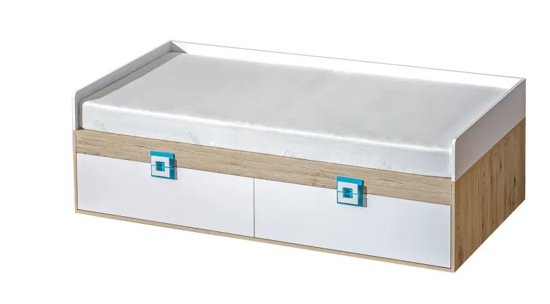 Kinderbett / Jugendbett Fabian 14 inkl. Bodenplatte, Farbe: Eiche Hellbraun / Weiß / Blau - 90 x 200 cm (L x B)