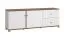 TV-Schrank / TV-Board mit zwei Türen Kanjiza 05, Farbe: Eiche Flagstaff / Weiß / Weiß Hochglanz, zwei Schubladen, vier Fächer, Maße: 59,5 x 162 x 40 cm