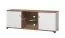 TV-Schrank / TV-Möbel mit zwei Türen Kanjiza 02, Farbe: Eiche Flagstaff / Weiß / Weiß Hochglanz, zwei Kabeldurchführungen, Maße: 59,5 x 157 x 40 cm, sechs Fächer