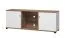 TV-Schrank / TV-Möbel mit zwei Türen Kanjiza 02, Farbe: Eiche Flagstaff / Weiß / Weiß Hochglanz, zwei Kabeldurchführungen, Maße: 59,5 x 157 x 40 cm, sechs Fächer