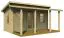 Holz-Gartenhaus 4,6 x 5,1 Meter (inkl. Dach) | 4 Fenster | 70 mm Blockbohlen |natur unbehandelt | Versetztes Pultdach | inkl. Fußboden | aus nordischer Fichte Abbildung