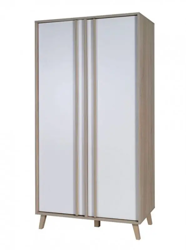 100 cm breiter Kleiderschrank mit 2 Türen | Farbe: Sonoma Eiche / Weiß Abbildung
