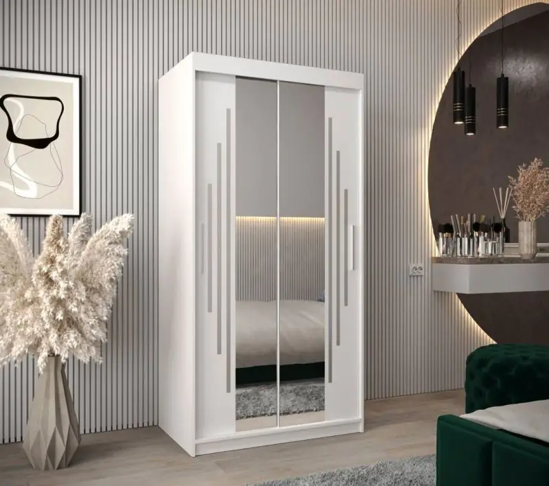 100 cm breiter Kleiderschrank mit 2 Türen | 5 Fächer | Farbe: Weiß Abbildung