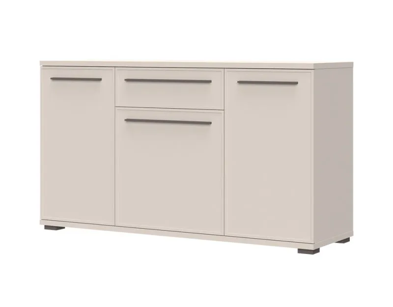 Sideboard / Kommode mit drei Türen Neiafu 121, Farbe: Kaschmir, eine Schublade, Soft-Close-Funktion, Maße: 85 x 150 x 46 cm, verstellbare Füße