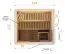 Elementsauna Kawir 68 mm mit 2 Sichtfenstern und Dachkranz - Außenmaße (B x T x H): 194 x 175 x 199 cm