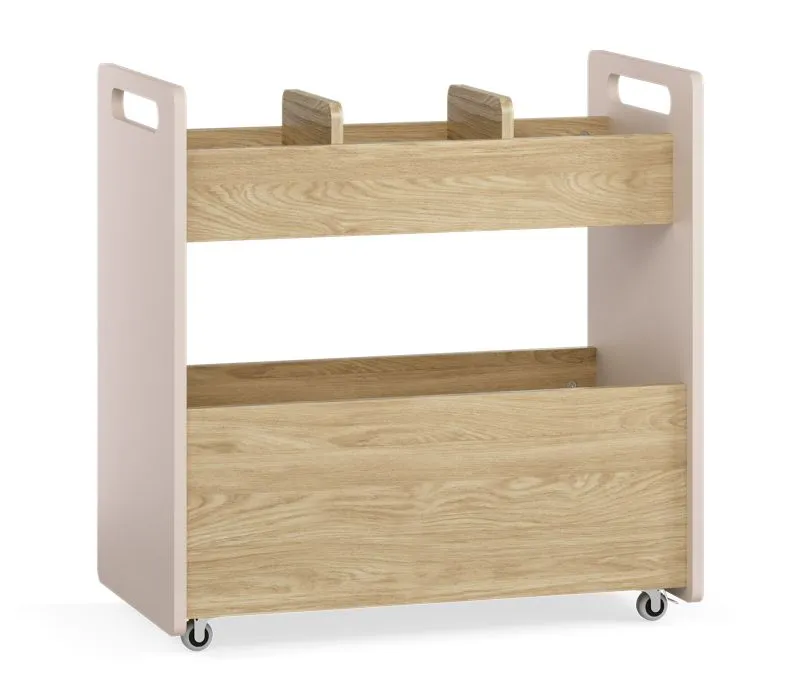 Rollwagen | Farbe: Eiche / Beige | 4 Rollen | 4 Fächer | Maße: 70 x 40 x 71 cm | für Spielzeug oder Bücher | inkl. Organizer für Stift | für Kinderzimmer