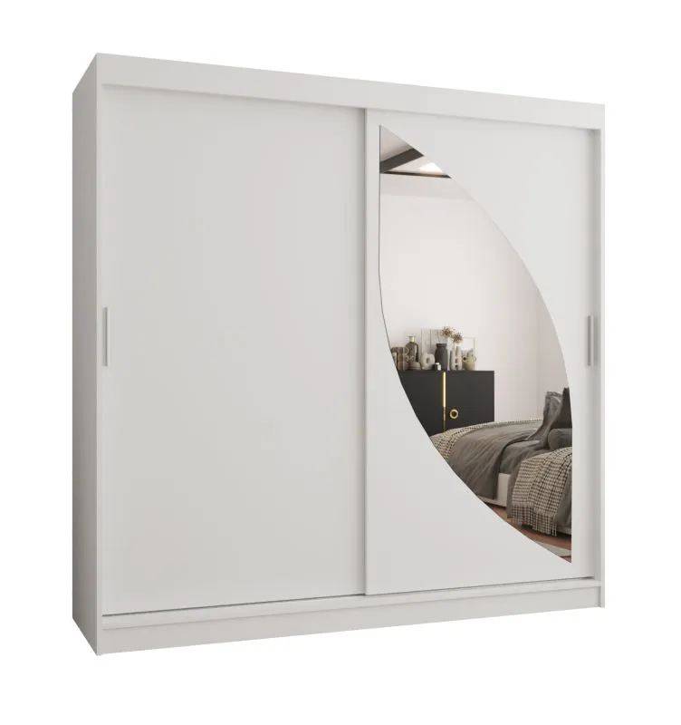 Kleiderschrank Jorasses 18, Farbe: Weiß, eine Spiegeltür, 2 Meter breit, Schiebetürenschrank, Aluminiumschienen, 10 Fächer, zwei Kleiderstangen