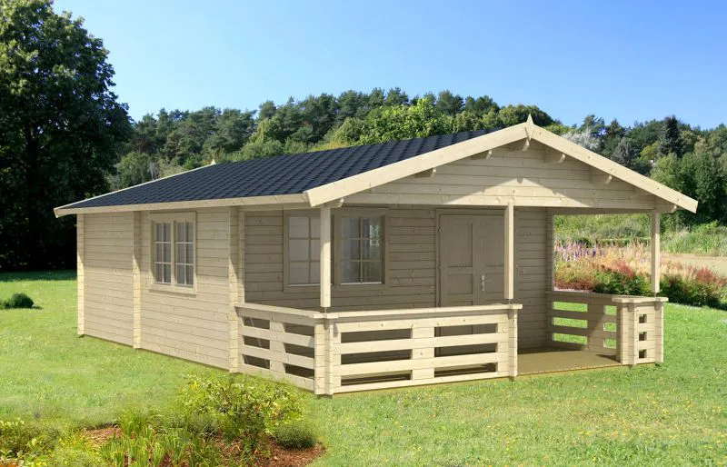 Gartenhaus 10,3 x 5,94 Meter (inkl. Dach) | 5 Fenster | 70 mm Blockbohlen |natur unbehandelt | Satteldach | inkl. Fußboden | aus nordischer Fichte Abbildung