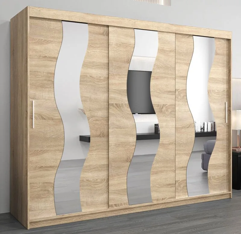 Großer 250 cm breiter Kleiderschrank mit 10 Fächern und 3 Türen | Farbe: Sonoma Eiche Abbildung