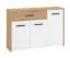 Sideboard / Kommode mit drei Türen Brus 04, Farbe: Eiche Artisan / Weiß, eine Schublade, vier Fächer, ABS-Kanten, Maße: 80,5 x 119 x 33 cm, für Wohnzimmer