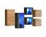 Modernes Set Hängeschränke / Hängevitrinen Volleberg 111, Farbe: Eiche Wotan / Grau - Abmessungen: 80 x 150 x 25 cm (H x B x T), mit blauer LED-Beleuchtung