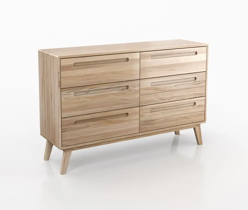 Kommode mit sechs Schubladen Engordany 02 | Buche Vollholz massiv | lackiert | Farbe: Buche | Maße: 90 x 140 x 39 cm | Soft-Close-Funktion | für Wohnzimmer