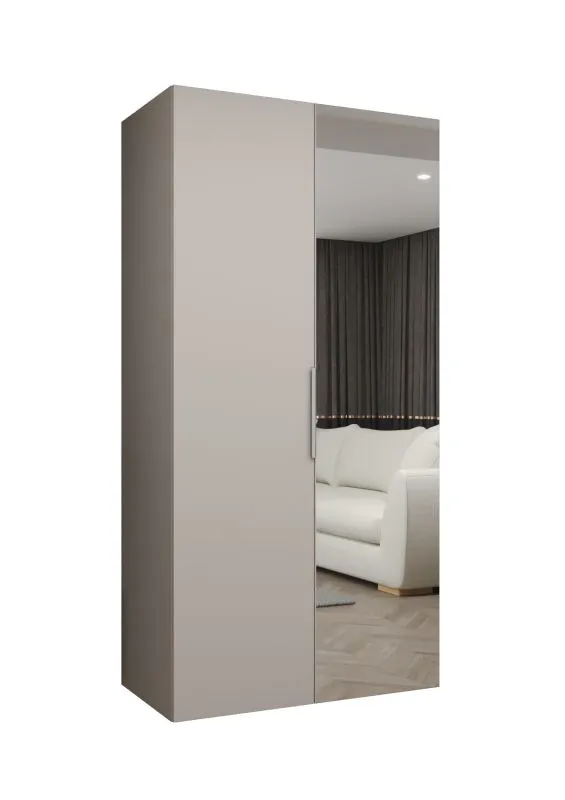 Kleiderschrank mit einer Spiegeltür Korab 65, Farbe: Kaschmir, Soft-Close-Funktion, eine Kleiderstange, 1 Meter breit, Griffe: Kaschmir, Drehtürenschrank
