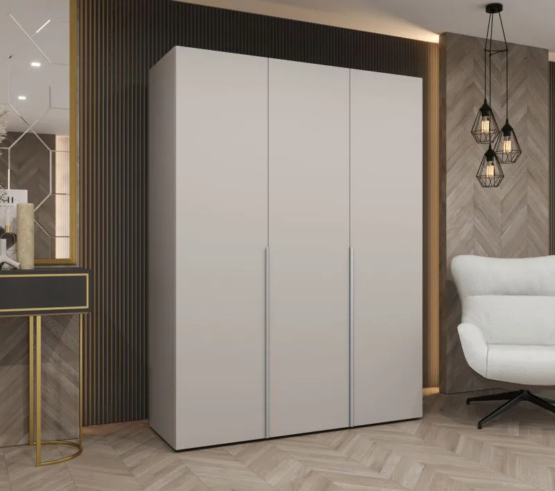 Drehtürenschrank mit Soft-Close-Funktion Eiger 21, Farbe: Kaschmir, 1,5 Meter breit, zwei Kleiderstangen, Kleiderschrank, Griffe: Kaschmir, zwei Fächer