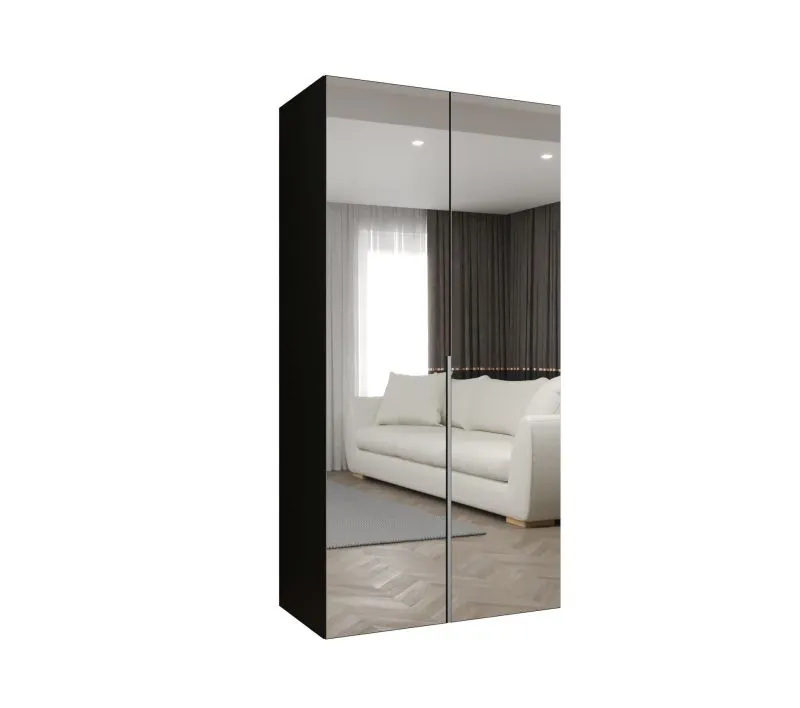 Kleiderschrank / Drehtürenschrank Eiger 117, Farbe: Schwarz, Soft-Close-Funktion, eine Kleiderstange, 1 Meter breit, ein Fach, Griffe: Kaschmir