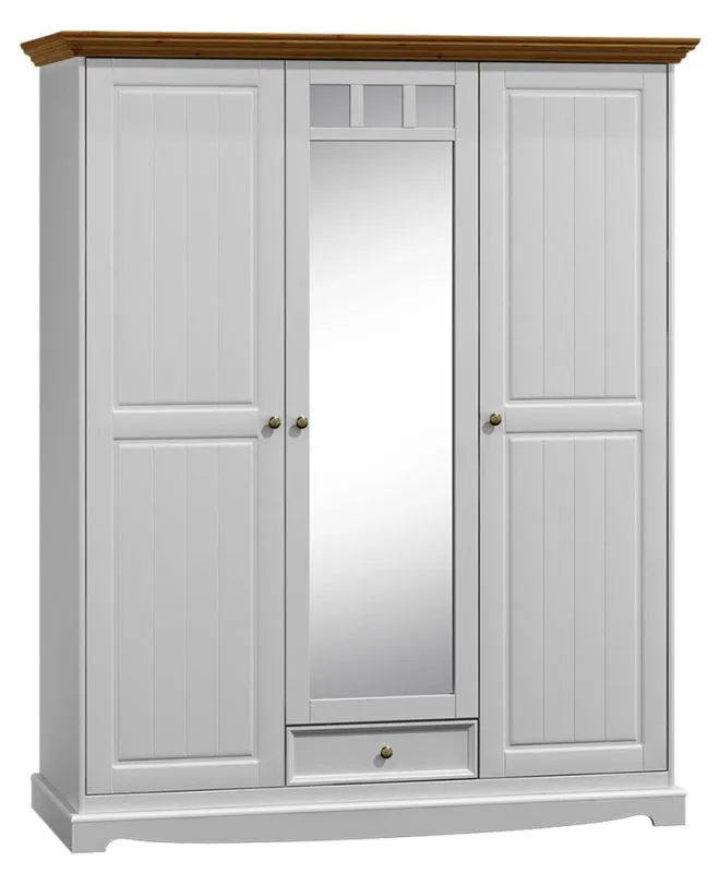 156 cm breiter Kleiderschrank mit 3 Türen | Farbe: Eiche / Weiß Abbildung