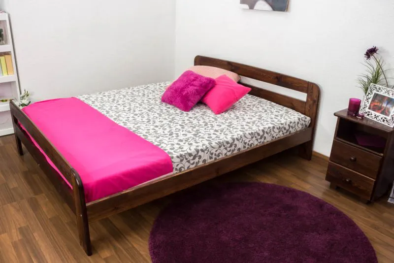 Jugendbett Kiefer Vollholz massiv Nussfarben A6, inkl. Lattenrost - Abmessung 160 x 200 cm