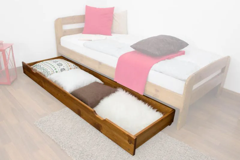Schublade für Bett - Kiefer Vollholz massiv Eichefarben 003- Abmessung 18,50 x 198 x 54 cm (H x B x T)