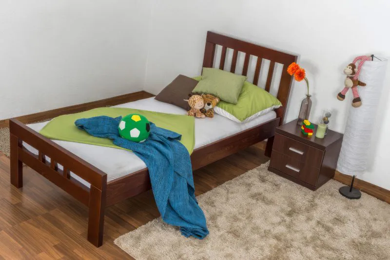 Kinderbett / Jugendbett "Easy Premium Line" K8, Buche Vollholz massiv dunkelbraun lackiert - Liegefläche: 90 x 200 cm