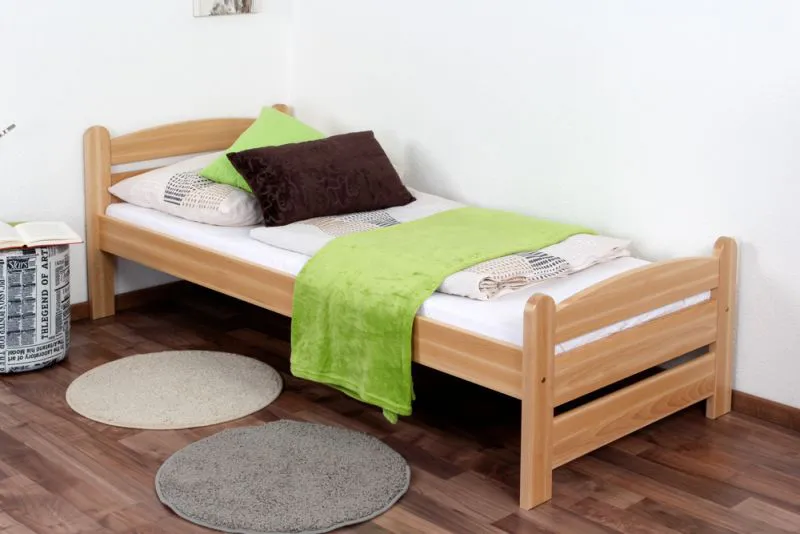 Einzelbett / Gästebett Buche massiv Vollholz natur 118, inkl. Lattenrost - Abmessung 80 x 200 cm